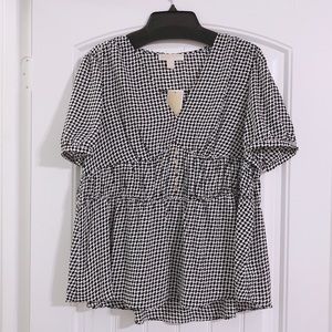 Michael Kors Peplum Blouse in Black & White, Size XL New with Tag